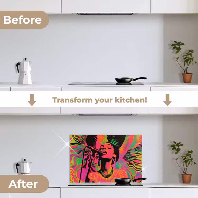Kitchen splashback for hob - Neon - Woman - Microphone — 7