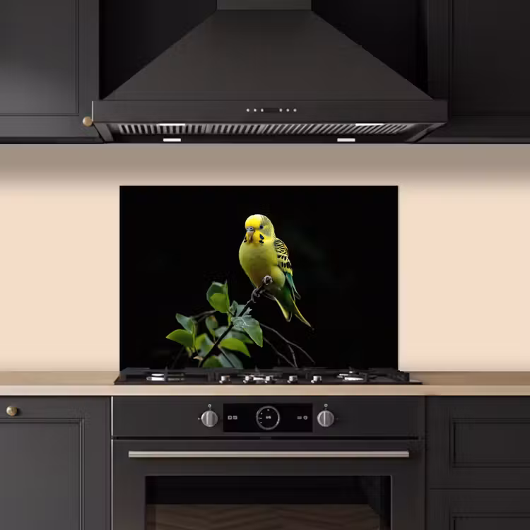 Kitchen splashback for hob - Parakeet - Branch - Leaves - Yellow — 5