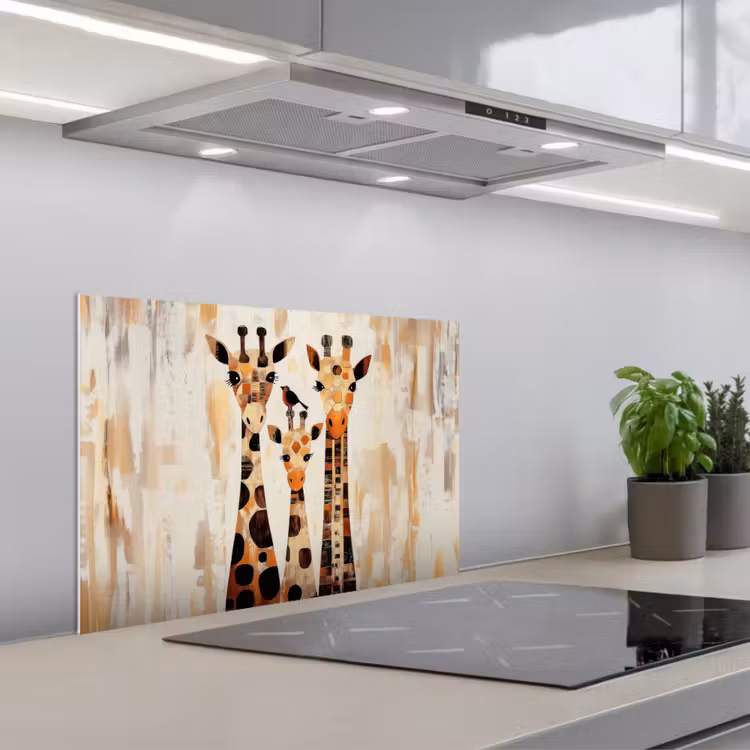 Kitchen splashback for hob - Giraffes - Cartoon - Cream — 1