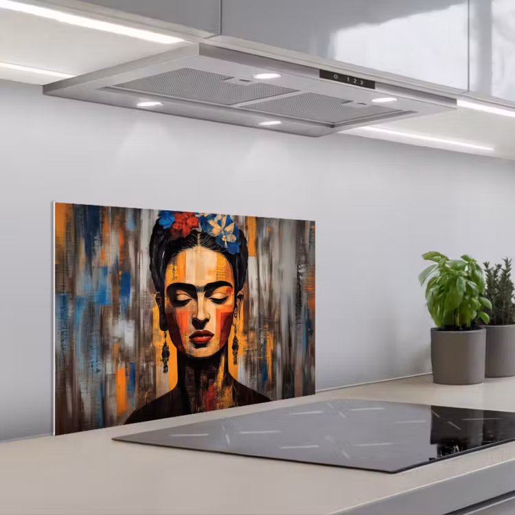 Kitchen splashback for hob - Portrait - Woman - Flowers — 1