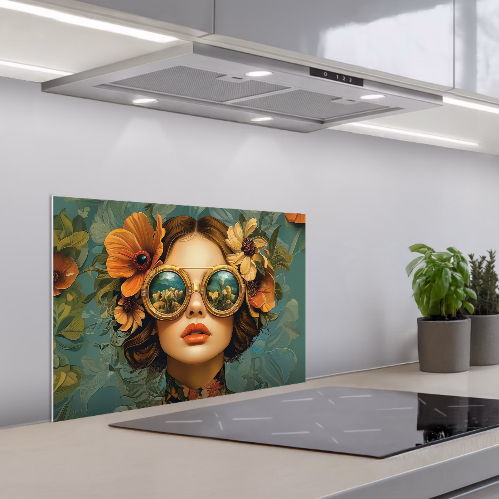 Kitchen splashback for hob - Woman - Flowers - Butterflies - Nature - Vintage — 1