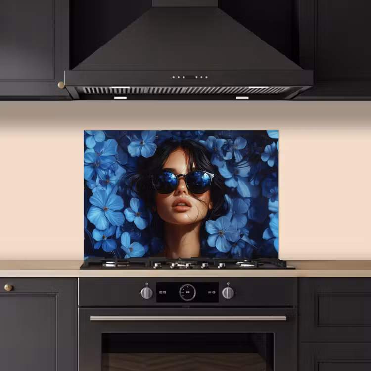 Kitchen splashback for hob - Woman - Blue - Flowers - Butterflies - Nature — 5