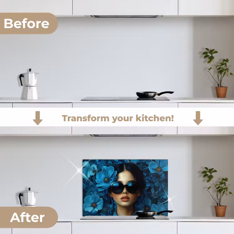 Kitchen splashback for hob - Woman - Flowers - Blue - Aesthetic - Luxury — 7