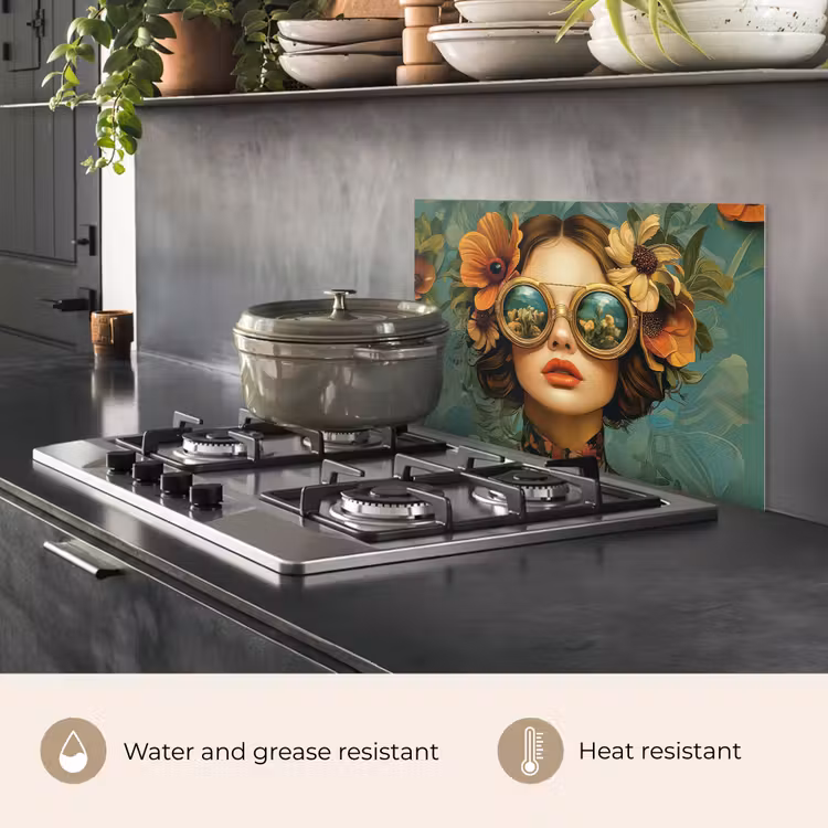 Kitchen splashback for hob - Woman - Flowers - Butterflies - Nature - Vintage — 2