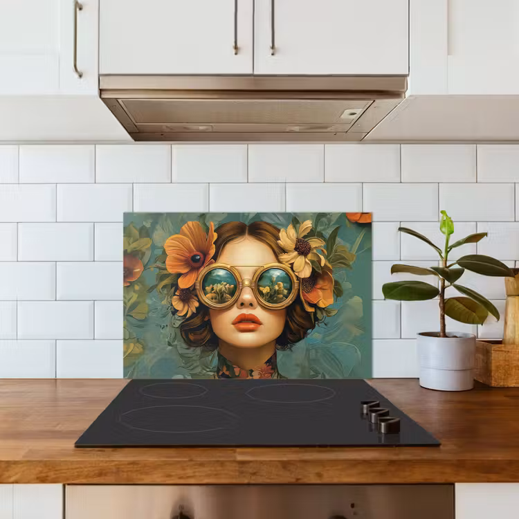 Kitchen splashback for hob - Woman - Flowers - Butterflies - Nature - Vintage — 3