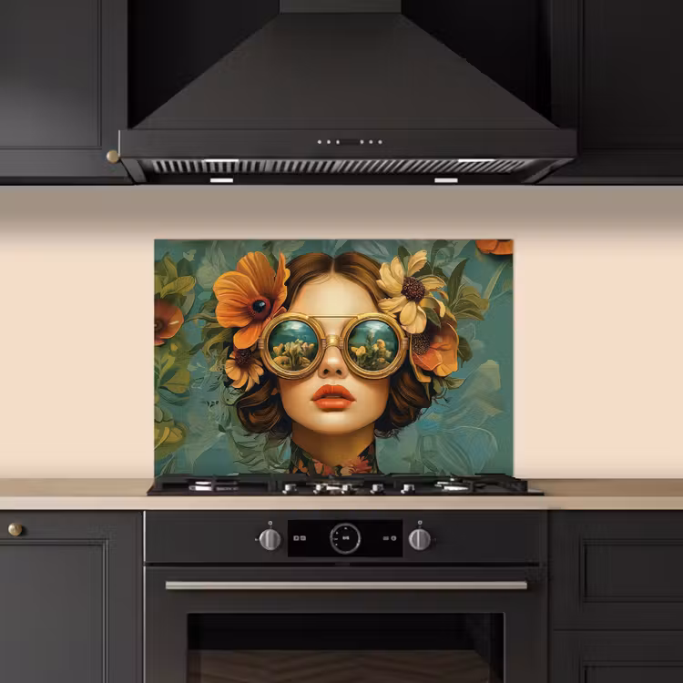 Kitchen splashback for hob - Woman - Flowers - Butterflies - Nature - Vintage — 5