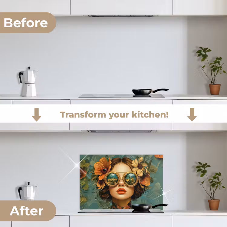 Kitchen splashback for hob - Woman - Flowers - Butterflies - Nature - Vintage — 7