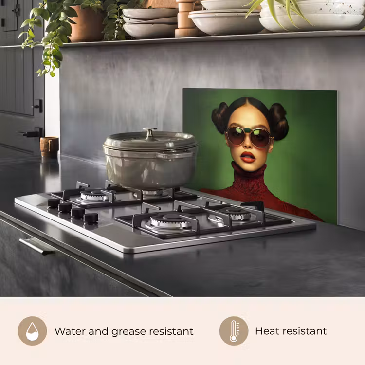 Kitchen splashback for hob - Woman - Green - Glasses - Aesthetic - Modern — 2