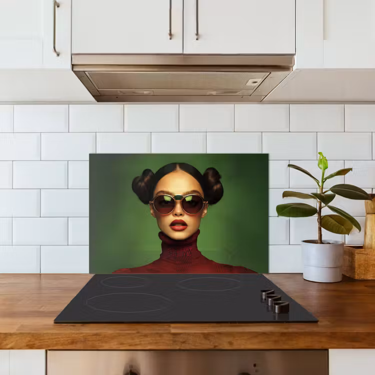 Kitchen splashback for hob - Woman - Green - Glasses - Aesthetic - Modern — 3