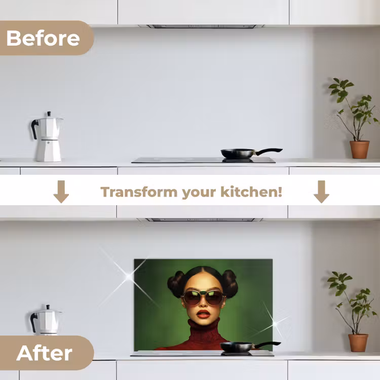 Kitchen splashback for hob - Woman - Green - Glasses - Aesthetic - Modern — 7