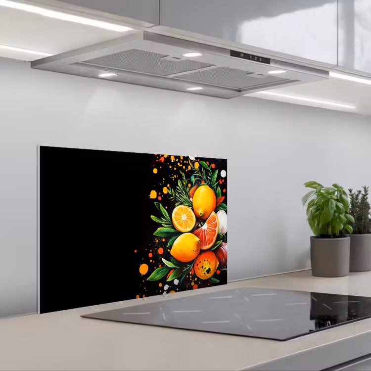 Kitchen splashback for hob - Lemons - Black - Herbs - Graffiti - Paint — 1