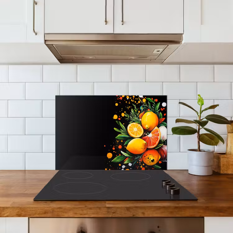 Kitchen splashback for hob - Lemons - Black - Herbs - Graffiti - Paint — 3