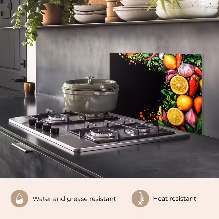 Kitchen splashback for hob - Lemons - Pepper - Herbs - Graffiti - Paint - Abstract — 2