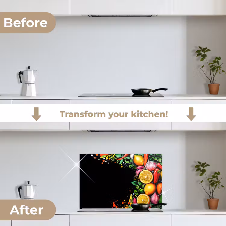 Kitchen splashback for hob - Lemons - Pepper - Herbs - Graffiti - Paint - Abstract — 7