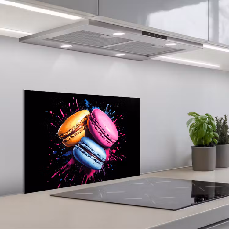 Kitchen splashback for hob - Macarons - Dessert - Graffiti - Colorful - Pink - Blue - Yellow — 1