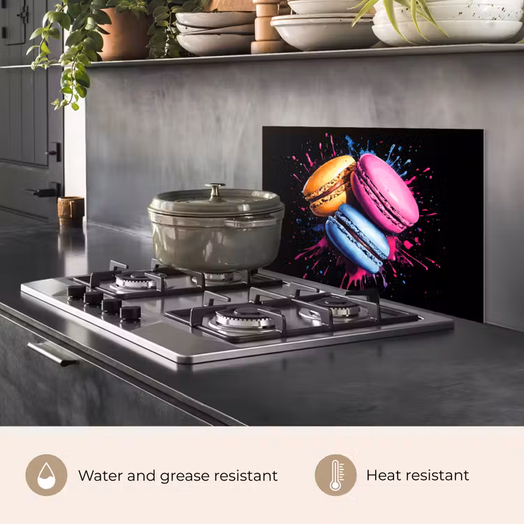 Kitchen splashback for hob - Macarons - Dessert - Graffiti - Colorful - Pink - Blue - Yellow — 2