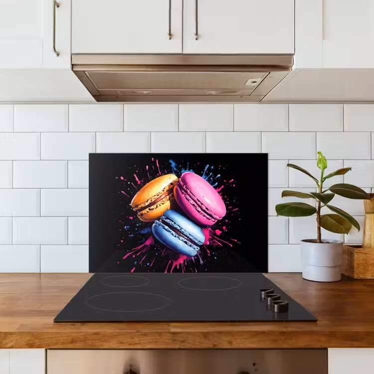 Kitchen splashback for hob - Macarons - Dessert - Graffiti - Colorful - Pink - Blue - Yellow — 3