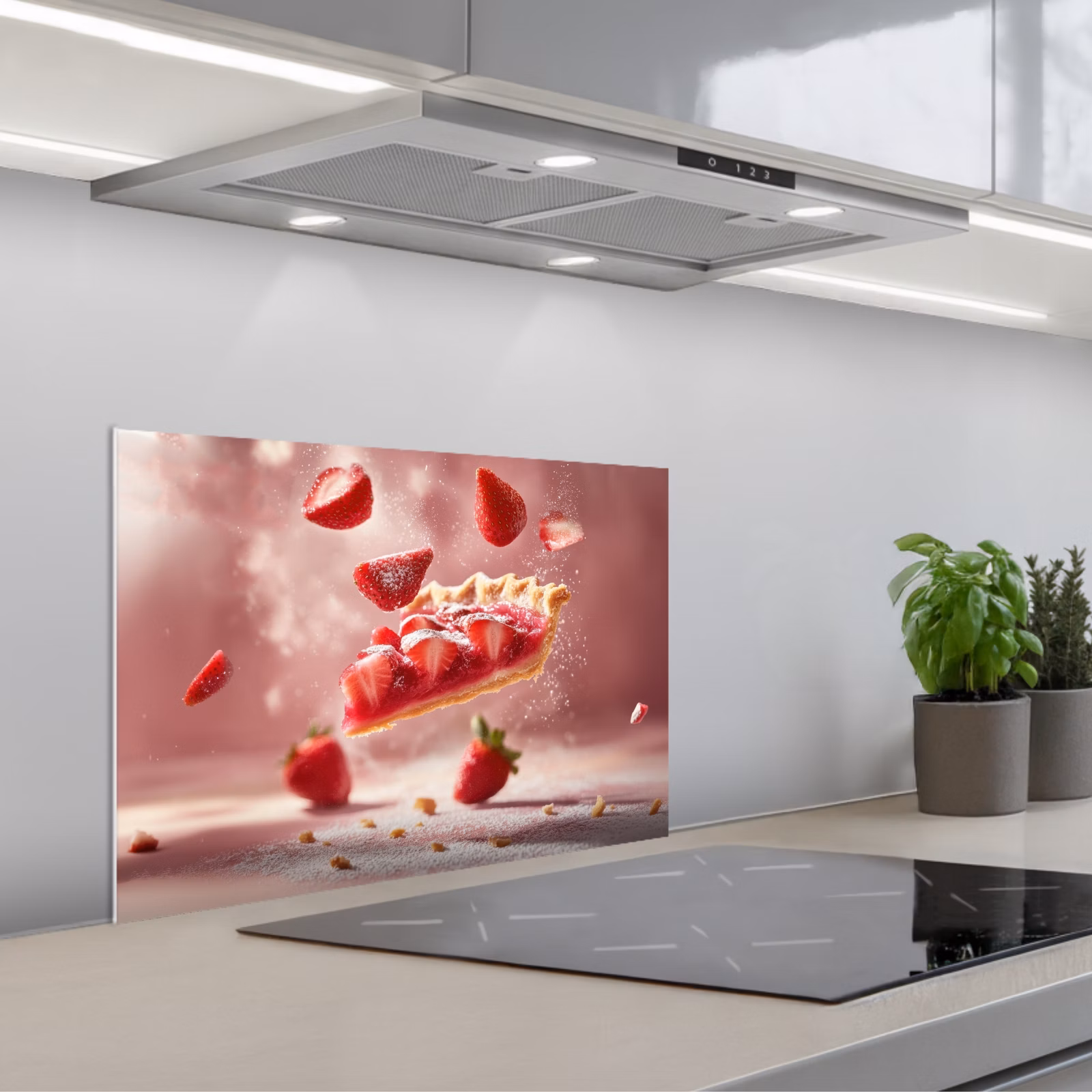 Kitchen splashback for hob - Strawberry - Cake - Food - Pink — 1
