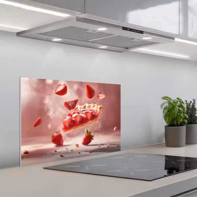 Kitchen splashback for hob - Strawberry - Cake - Food - Pink — 1