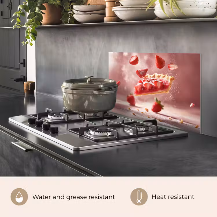 Kitchen splashback for hob - Strawberry - Cake - Food - Pink — 2