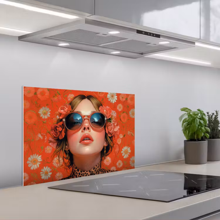 Kitchen splashback for hob - Woman - Colorful - Animal print - Flowers — 1