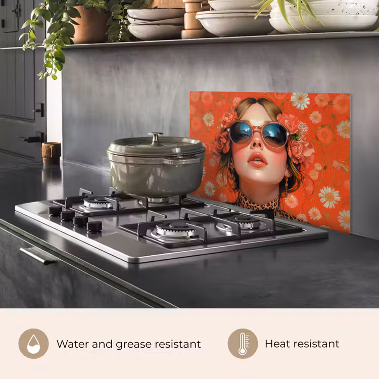 Kitchen splashback for hob - Woman - Colorful - Animal print - Flowers — 2
