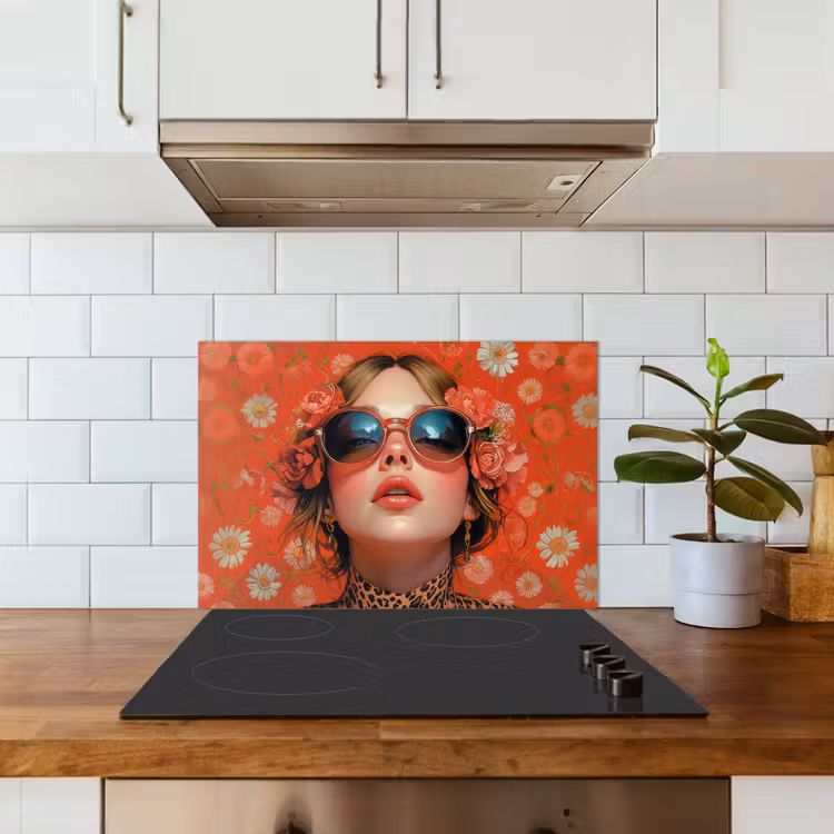 Kitchen splashback for hob - Woman - Colorful - Animal print - Flowers — 3