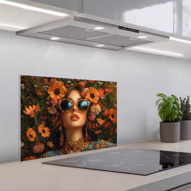 Kitchen splashback for hob - Women - Flowers - Modern - Glasses - Abstract — 1