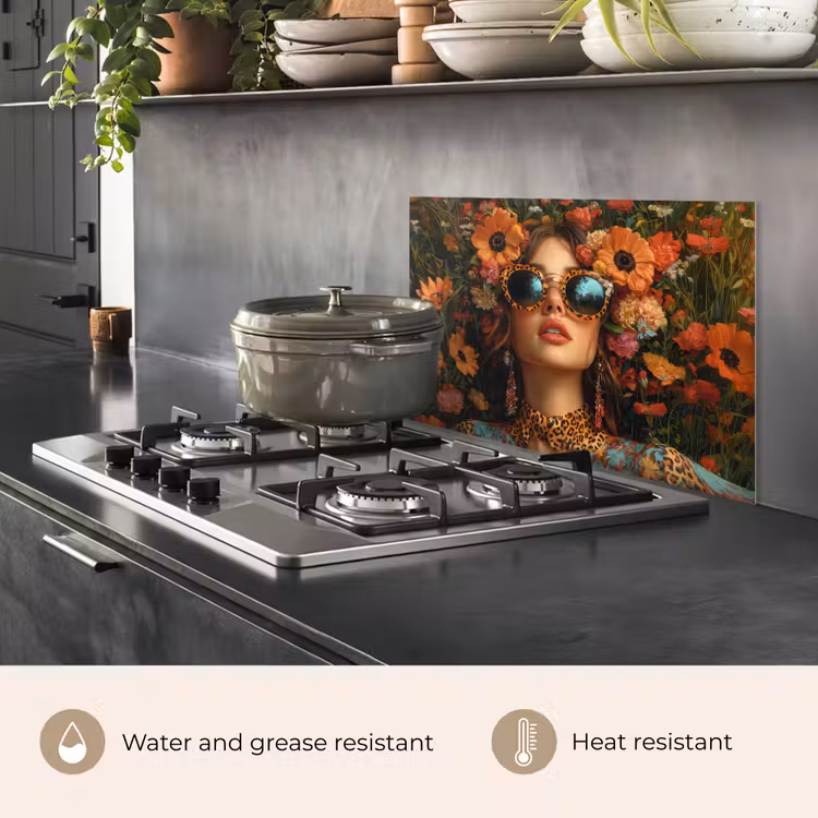 Kitchen splashback for hob - Women - Flowers - Modern - Glasses - Abstract — 2