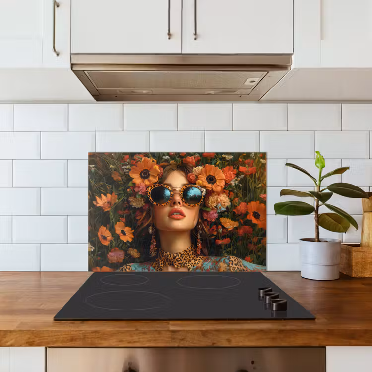 Kitchen splashback for hob - Women - Flowers - Modern - Glasses - Abstract — 3