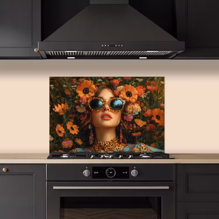 Kitchen splashback for hob - Women - Flowers - Modern - Glasses - Abstract — 5