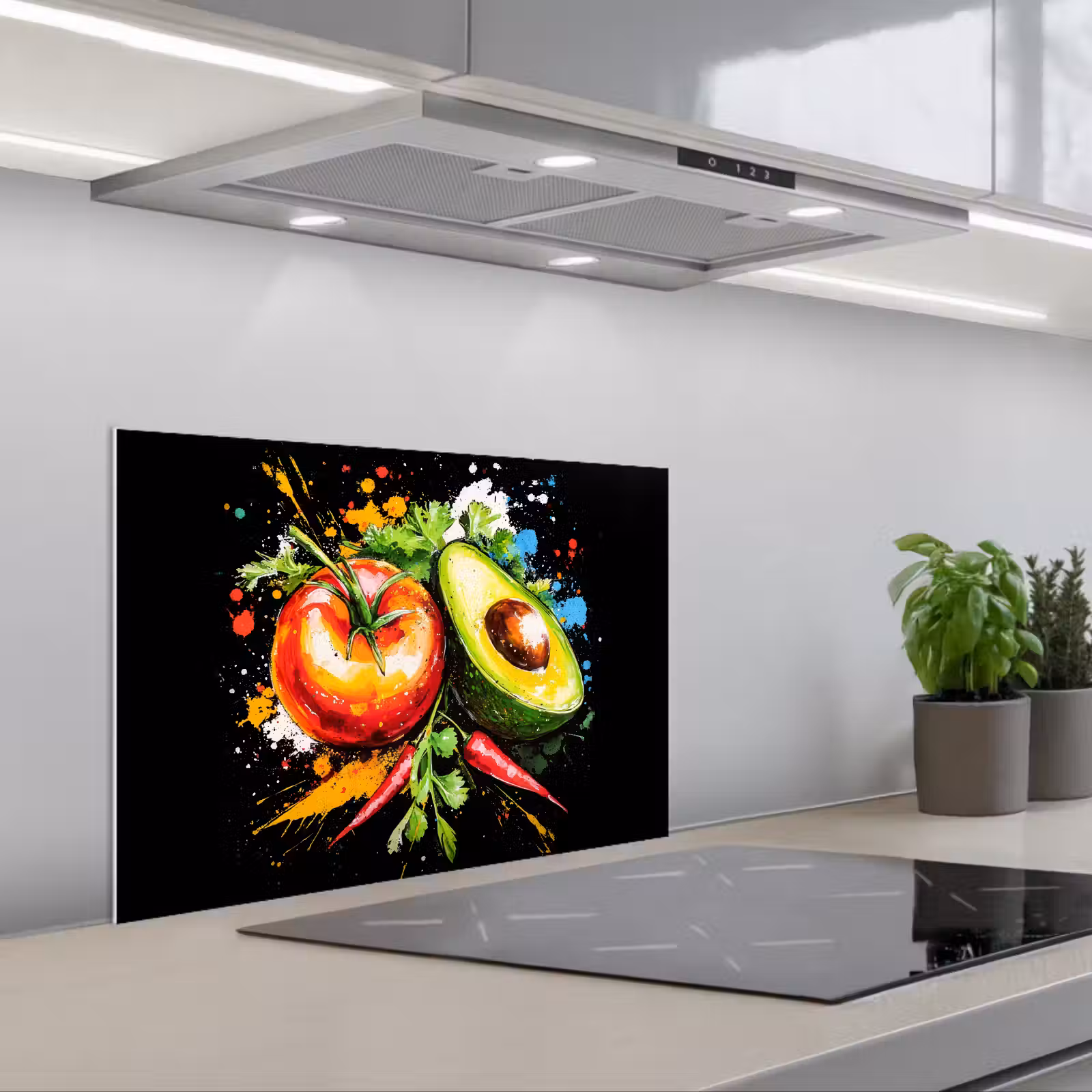Kitchen splashback for hob - Tomato - Avocado - Pepper - Graffiti - Paint - Modern — 1