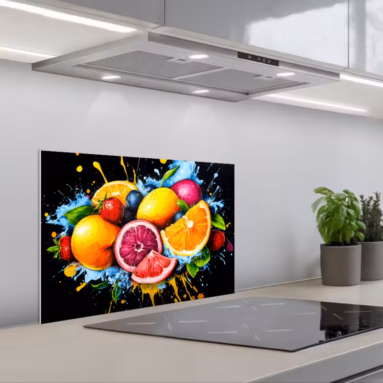 Kitchen splashback for hob - Fruit - Graffiti - Colorful - Orange - Strawberry - Abstract — 1