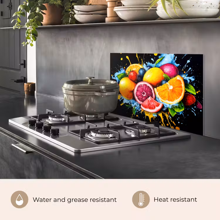 Kitchen splashback for hob - Fruit - Graffiti - Colorful - Orange - Strawberry - Abstract — 2