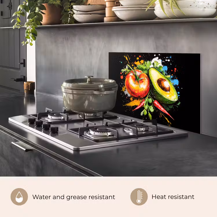 Kitchen splashback for hob - Tomato - Avocado - Pepper - Graffiti - Paint - Modern — 2