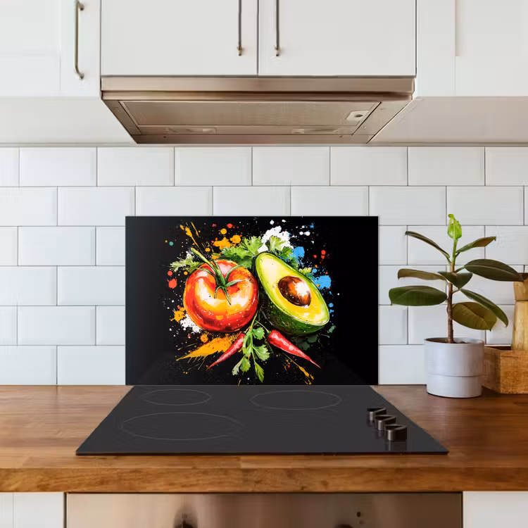 Kitchen splashback for hob - Tomato - Avocado - Pepper - Graffiti - Paint - Modern — 3