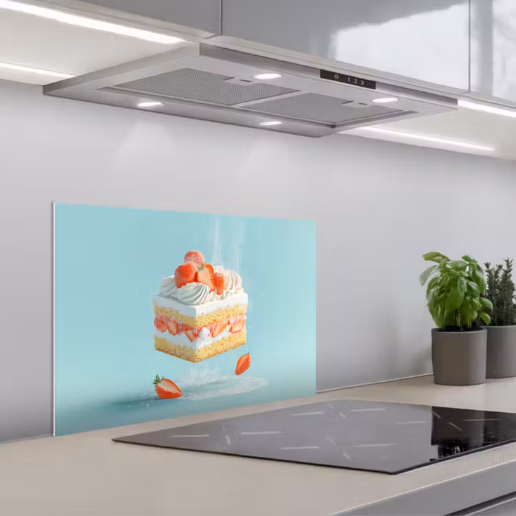 Kitchen splashback for hob - Whipped cream - Cake - Blue - Food — 1