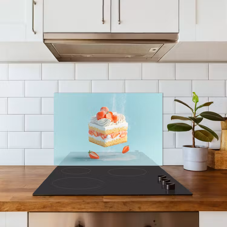 Kitchen splashback for hob - Whipped cream - Cake - Blue - Food — 3