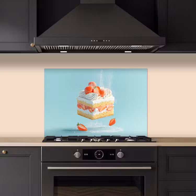 Kitchen splashback for hob - Whipped cream - Cake - Blue - Food — 5