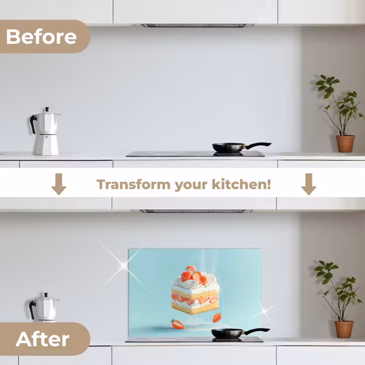 Kitchen splashback for hob - Whipped cream - Cake - Blue - Food — 7