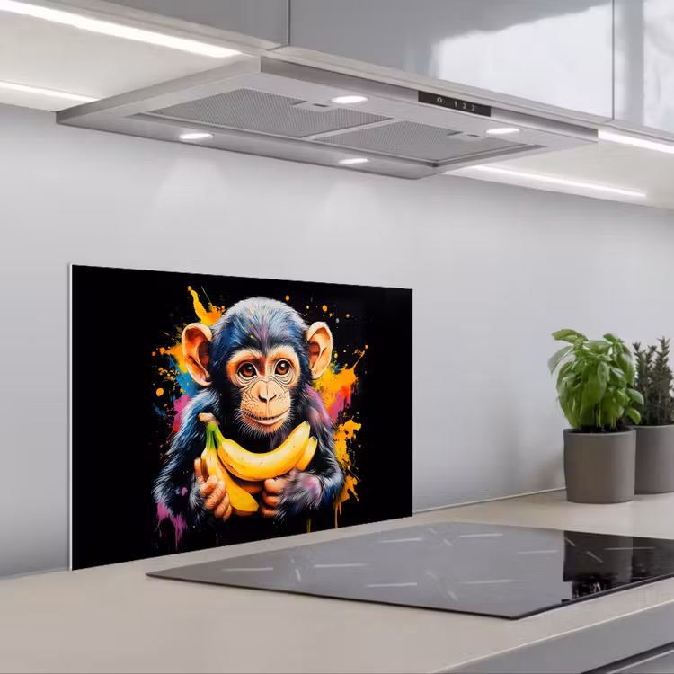 Kitchen splashback for hob - Monkey - Graffiti - Colorful - Bananas - Modern — 1