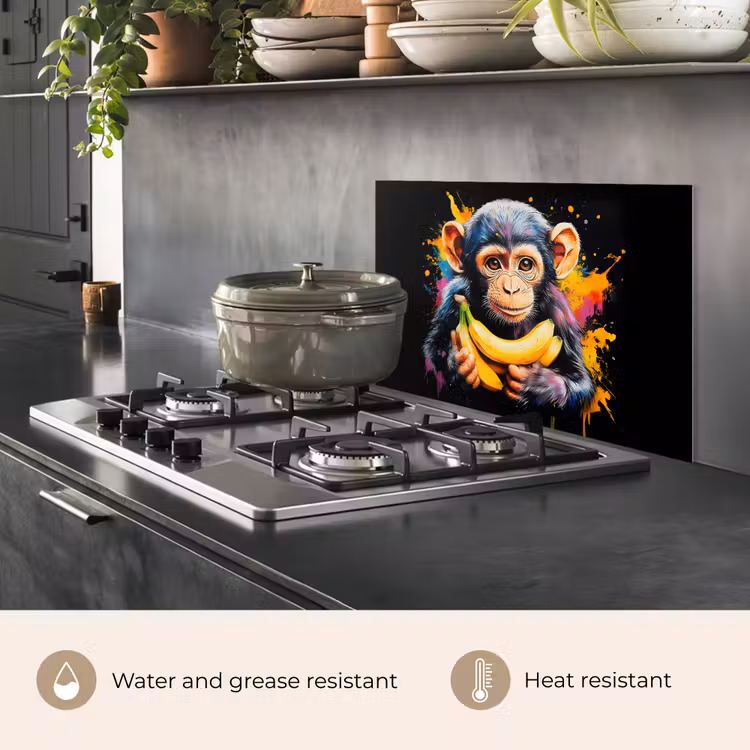 Kitchen splashback for hob - Monkey - Graffiti - Colorful - Bananas - Modern — 2
