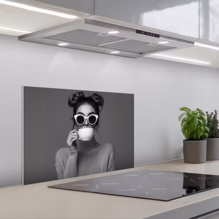 Kitchen splashback for hob - Woman - Coffee - Black - White — 1