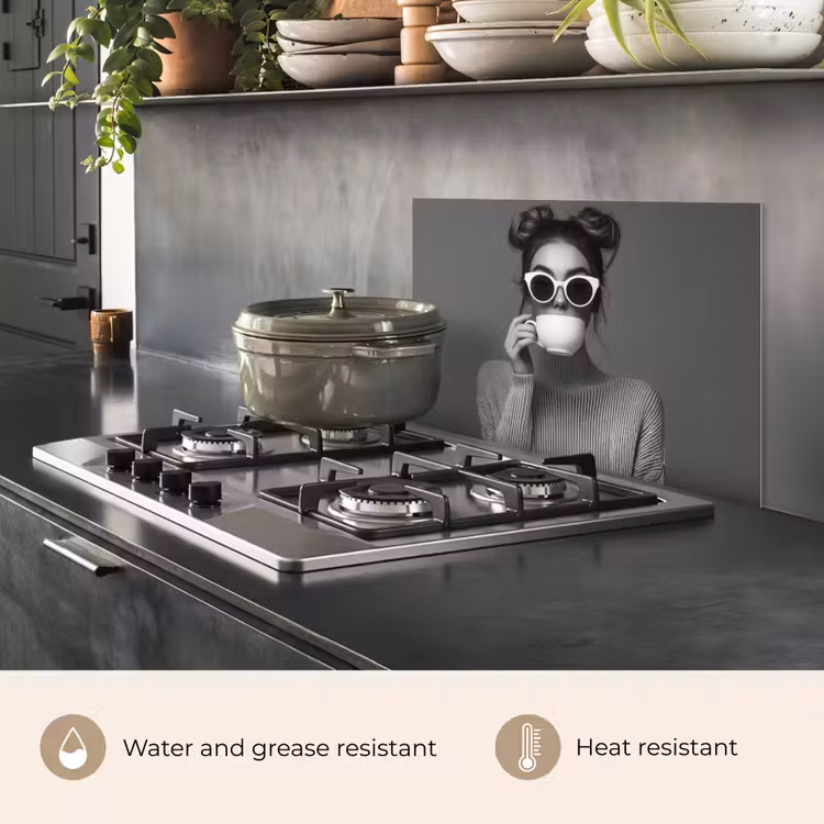 Kitchen splashback for hob - Woman - Coffee - Black - White — 2