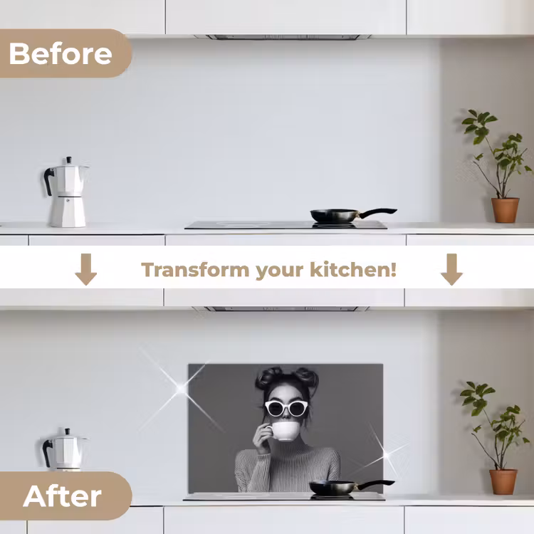 Kitchen splashback for hob - Woman - Coffee - Black - White — 7