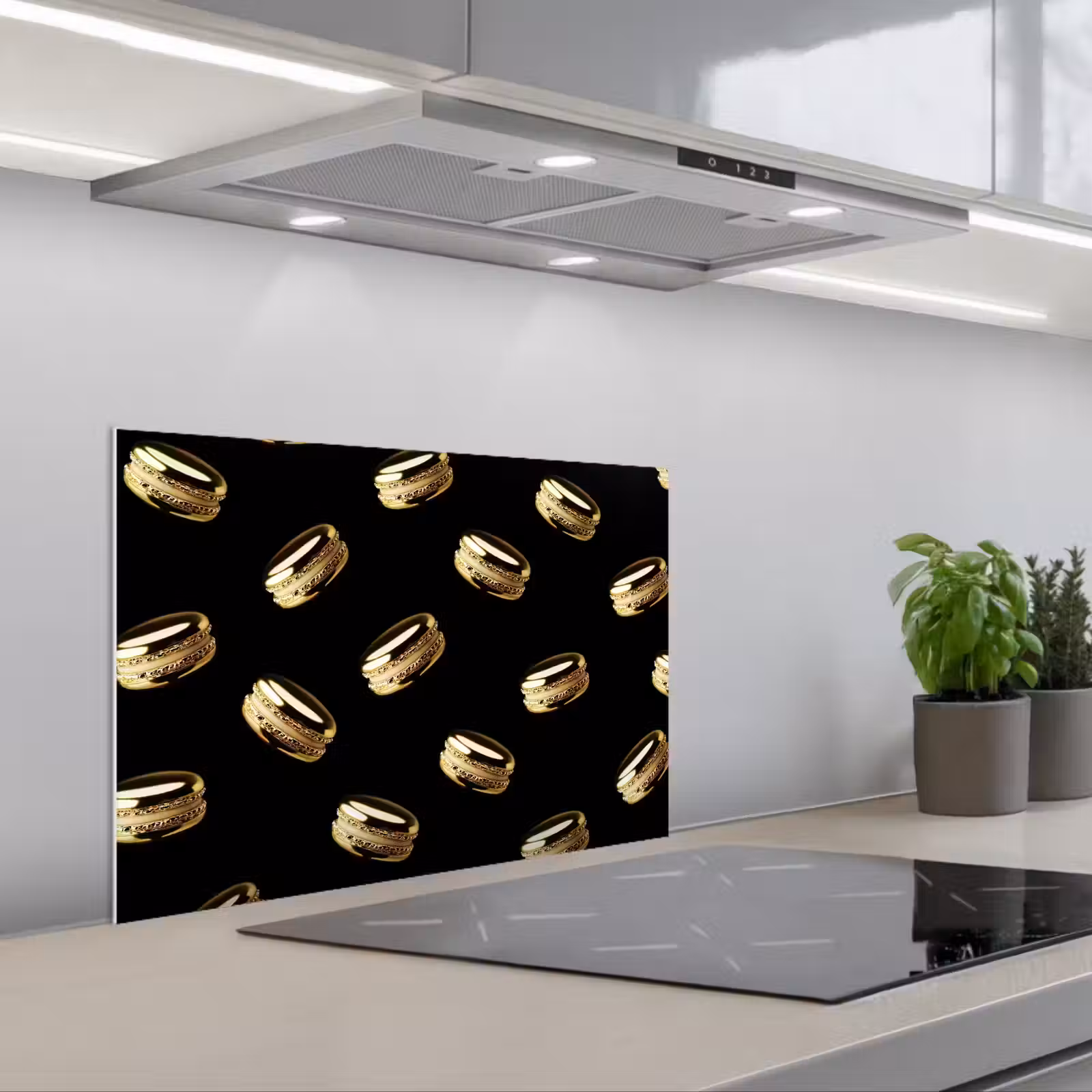 Kitchen splashback for hob - Macaroons - Pattern - Gold - Black — 1