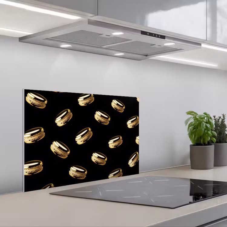 Kitchen splashback for hob - Macaroons - Pattern - Gold - Black — 1