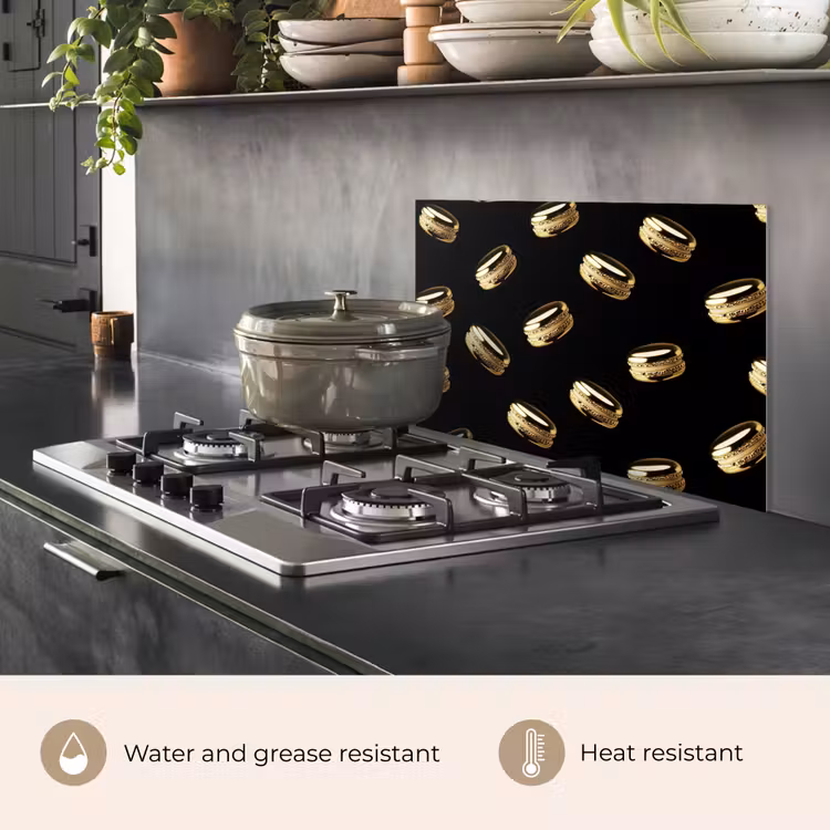 Kitchen splashback for hob - Macaroons - Pattern - Gold - Black — 2