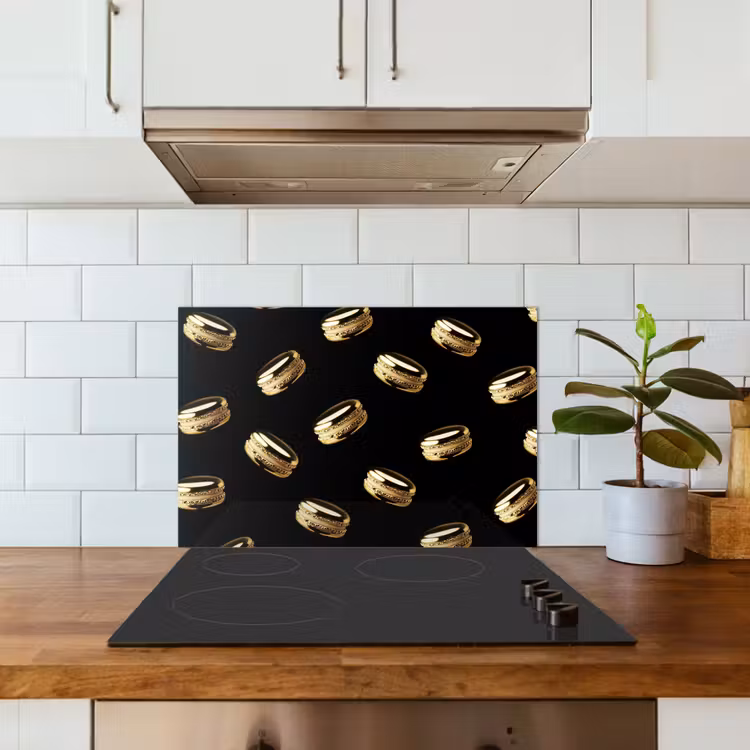Kitchen splashback for hob - Macaroons - Pattern - Gold - Black — 3