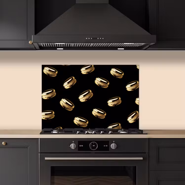 Kitchen splashback for hob - Macaroons - Pattern - Gold - Black — 5